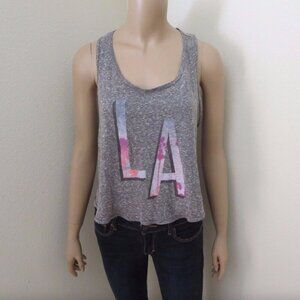 Hollister Womens Crop Tank Top Size XS Open Back Shirt LA Graphic T-Shirt Gray